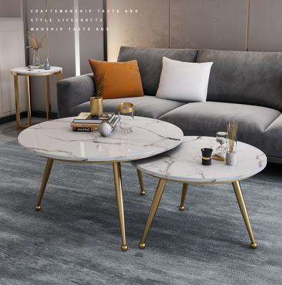 China New Design Metal Round Metal Coffee Table Nordic Modern Luxury Living Room Marble Sofa Side Table Set for sale