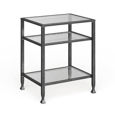 China Environmental Friendly Bedroom Modern Contemporary Metal Side Table 3 Tier Black Glass End Table for sale