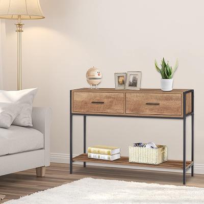 China Modern Modern Metal Framed Wood Hallway Open Shelf Storage Industry Console Table With Drawer for sale