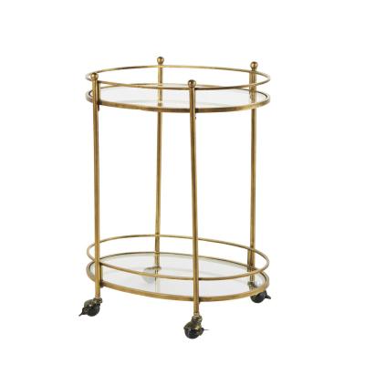 China Eco-friendly/KD/enjoyable/luxury Luxurious Elegant Mirrored Gold Metal Serving Trolley /Bar Cart top and lockable casters for sale