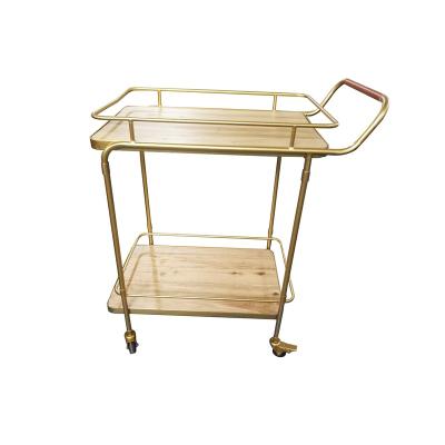 China Eco-friendly/KD/enjoyable/luxury wood and gold luxurious metal shed bar cart, kitchen trolley cart with lockable casters for sale