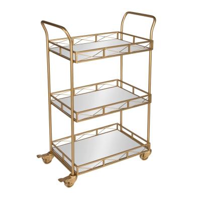 China Eco-friendly/KD/enjoyable/luxury bar cart rectangle metal 34.5inch with 2 mirrored shelves and casters, suitable for kitchen, club, living room, 9.7kgs gold color for sale