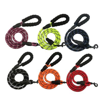 China Custom Mountaineering Durable Braided Pet Nylon Reflective Dog Leash Round Rope Soft Handle for sale