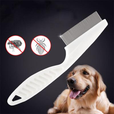 China Plastic Stocked Stainless Steel Pet Flea Lice Cleaner Removing Pin Hair Grooming Safe Dematting Comb for sale