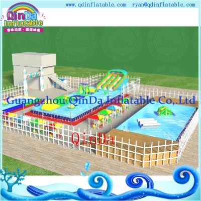 China Metal Frame Amusement Park Inflatable Inground Pool With Pool and Slide for sale