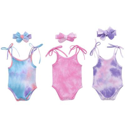 China 2Pcs Polyester Infant/Cotton Toddler Baby Clothes Baby Boy Girls Cotton Sleeveless Romper Jumpsuit Headband Fashion Tie Dye Outfit Clothes for sale