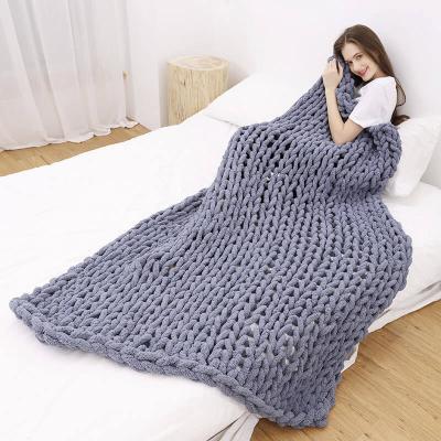 China Orange Plain i@home Wholesale Weighted Fat Knit Throw Blanket Chenille for sale