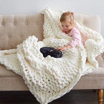 China Super Fat Plain i@home White Knit Weighted Throw Blanket for sale