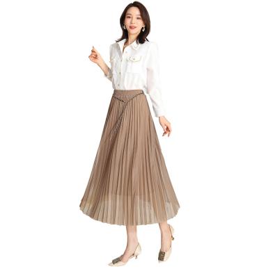 China Chinese High Quality Breathable Polyester Pleated Satin Women's Skirt Skirts Summer Pleated Ladies Pleated Skirts for sale