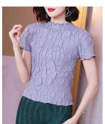 China Factory direct wholesale hot sale QUICK DRY pleated elastic slim 2022 new women's short sleeve slim T-shirt summer plus size tops for sale