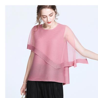 China Main 2022 Spring Pleated Spring Women's Loose T-shirt QUICK DRY Pearl Nail Fashion Big Sleeve T-shirt Exotic And Soft T-shirt Wholesale New for sale