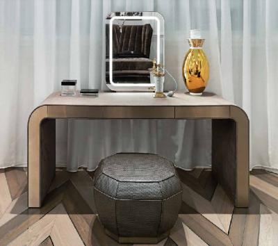 China Leather Covered Italian Style Luxury Modern Dressing Table With Mirror And Drawers Makeup Dresser for sale