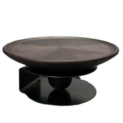 China JJ Furniture Designer Decor Black Glass Home Around Walnut Base Living Room Center Solid Wood Mental Coffee Table for sale