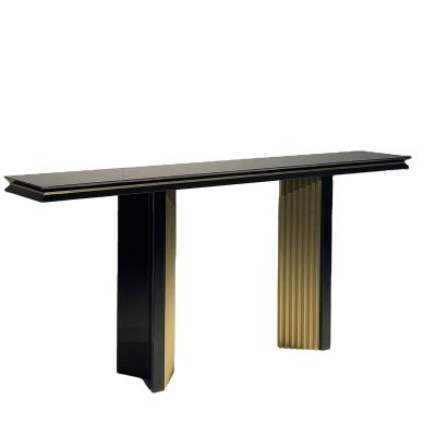 China Black and gold paint luxury hotel decorative vintage table rectangular black and gold agate wood and gold console table for sale