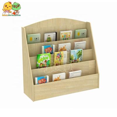 China Modern Children Drawing Bookshelf Kindergarten Furniture Small Solid Wood Kids Bookshelf for sale