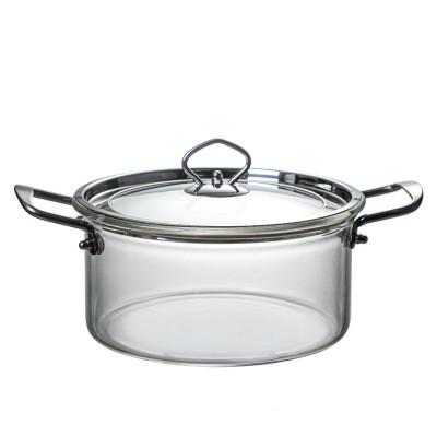 China Sustainable New Style Stainless Steel Glass Cooking Pot Set Transparent Borosilicate Glass Cooking for sale