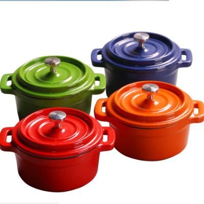 China 10cm Kitchen Cast Iron Cookware Mini Enameled Pot Cooking Soup Viable Pot for sale