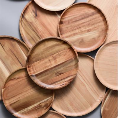 China Wholesale High Quality Viable Round Acacia Wood Tableware Buffet Tray Serving Dish for sale