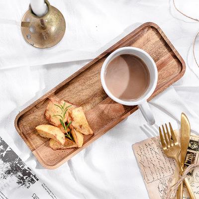 China Sustainable Home Eco Friendly Acacia Wooden Tray Rectangular Nesting Breakfast Severing Tray for sale