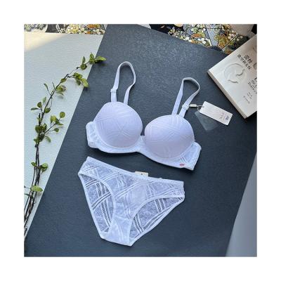 China Wholesale Handshape Super Soft Pump Lace Geometric Plus Size Underwear Lace Lingerie Panties Lift Up Bralette Chest Tube Top Bra and Brief Set for sale