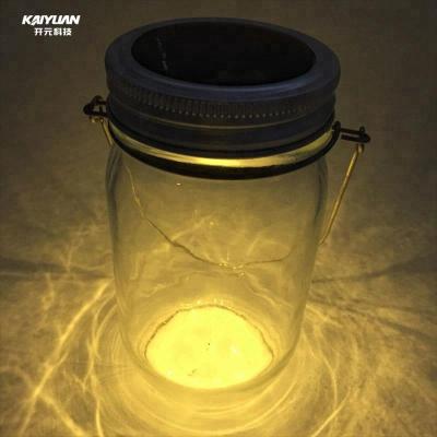 China Stainless Steel+Aluminum Mason Jar Lid LED Light Glass Bottle Solar Lantern For Patio Garden for sale