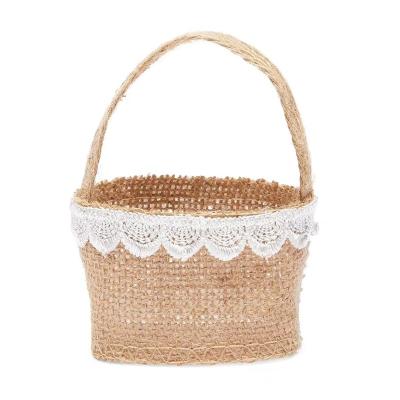 China Home Storage Small Customize Fabric Linen Linen Set With Lace Wedding Flower BASKET for sale