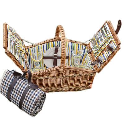 China Modern Outdoor Wicker Willow Picnic Hamper Basket with Dinnerware Set for 4 for sale