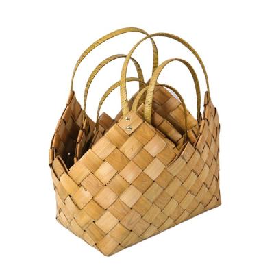 China Handmade Oval Wooden Weave Home Cheap Packing Basket Factory Storage Gift Basket Set Of Three for sale