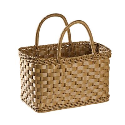 China New Design Handmade Plastic Rattan Vegetable Basket Plastic Rattan Handbag With Handle for sale