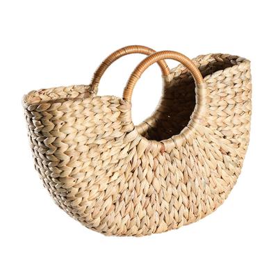 China Water Hyacinth Straw Bag Weaving Shoulder Bag Factory Viable Women Handmade Handbags Handbags for sale