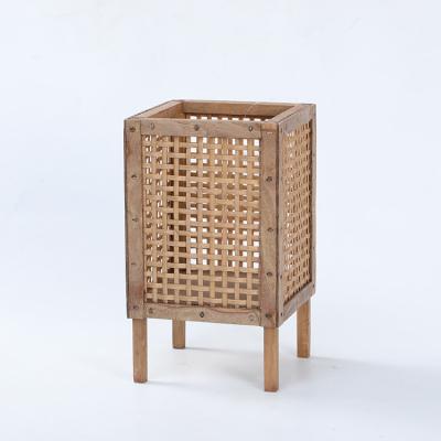 China Home Decoration Garden Decoration Hand Weaving Bamboo Material Decorative Stand Wholesale New Design Rectangular Wooden Lantern Candle Holder for sale