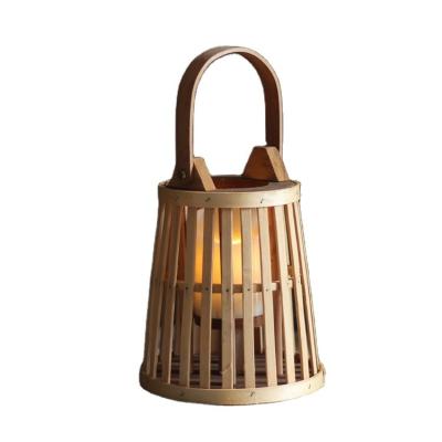 China Handmade Bamboo Weaving Bamboo Lantern Home Decor Country Style Garden Decor Storm Lantern Candle for sale