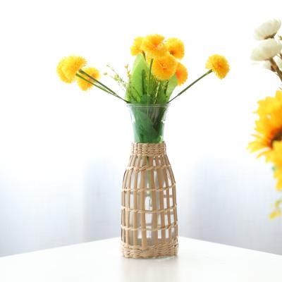 China Minimalist customization small rattan glass and crystal glass table vase for flower for sale