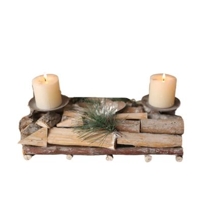 China Home Decoration Gold Tealight Wooden Pillar 2 Candle Holder Decorative Wick Stick Holders for sale