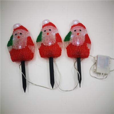 China Commercial Use Acrylic Christmas Decoration Lights 3 Piece Santa Pattern Battery Timer Switch Ground for sale