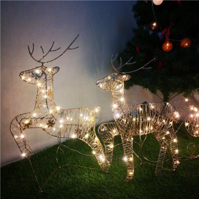 China Acrylic Christmas 120L Deer Wagon Decoration Lights Two Gold Reindeer With Snowflakes for sale