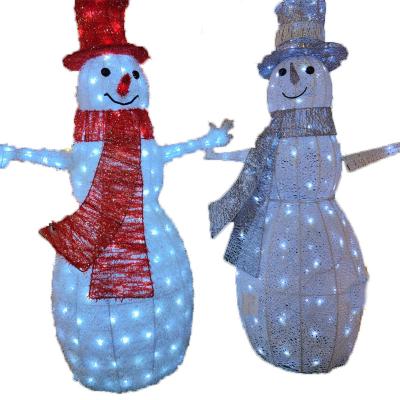 China Hot-selling outdoor iron frame+grid cloth+LED light Christmas decoration lights 3D iron frame snowman LED 40*70*106CM for sale