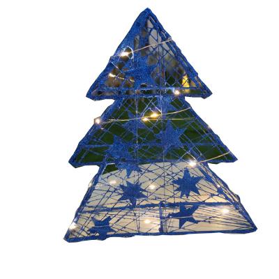 China 3D Color Christmas Tree Iron Frame LED Lights Christmas h30cm Outdoor Decorative Light Blue IP44 for sale