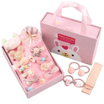 China New Korean fashion style cute lovely children's hair accessories decoration 18 piece sets hair clip sets rubber hairpin for sale