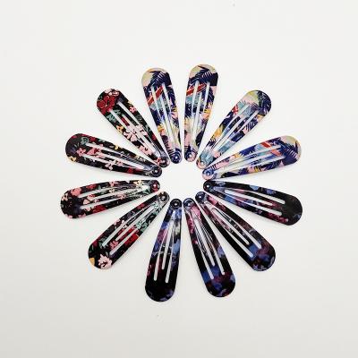 China Factory Simple Instant Supply Hair Clip Custom Flower Printed Metal Snap Hair Clip for Kids and Girls for sale