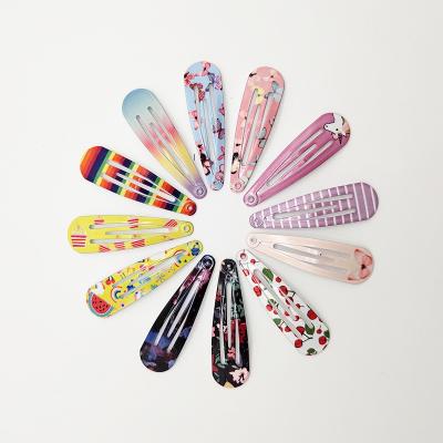 China Factory sale custom flower print different colorful flower printed single metal snap hair clip for kids and girls for sale