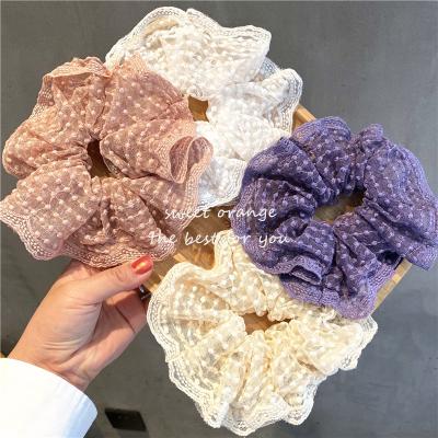 China Japanese Fresh Fashion Lace Embroidery Wave Point Lace Scrunchies Small Large For Korean Women Hair Tie Hair Accessories for sale