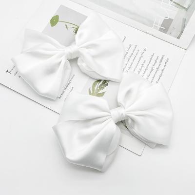 China Fashion Recycled Cloth Hair Accessories Solid Color Hair Clips Big Bow France Hair Clips for sale