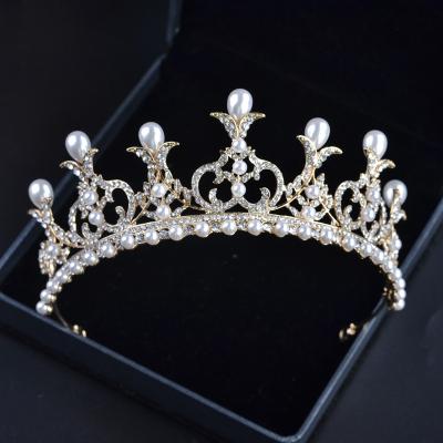 China Custom Alloy Bridal Hair Accessories Luxury Wedding Tiaras And Pearl Crown Bridal Tiara for sale