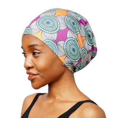 China Checked Outer Low MOQ Polyester Satin Lining Hair Hood Turban With Elastic Band Night Cap Amazon Top Selling Chemo Hat for sale