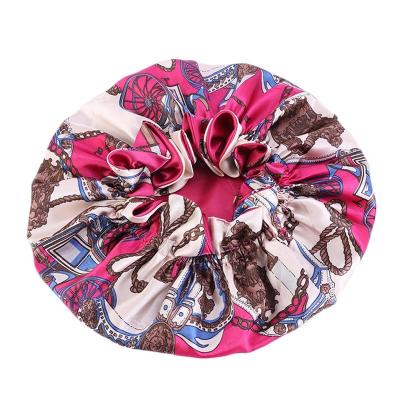 China Amazon Hot Selling Oversize Flower Women Hair Beauty Sleep Hat Africa Ankara Satin Digital Printing Silk Custom Hoods for sale