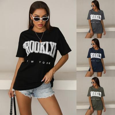 China Anti-pilling Amazon Sale Women's Summer Shorts Big Sleeve T-shirt Around Neck Cotton Polyester Printing T-shirt for sale