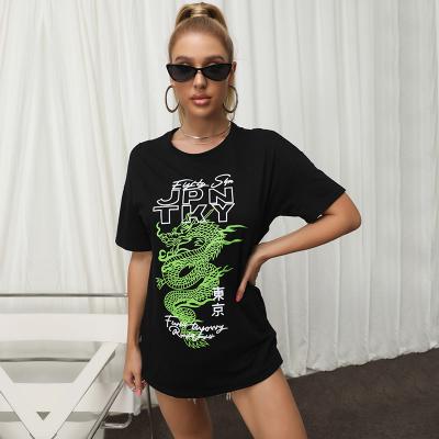 China Anti-pilling Women's Summer Tops Dragon Printed T-shirt Women's Oversized Round Neck T-shirts for sale