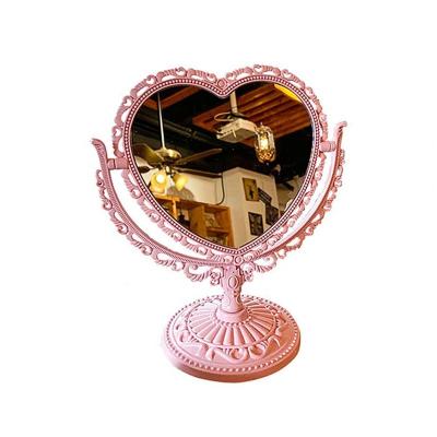 China Vintage Heart Shaped European Style Lighted Acrylic Single Side Mirror Makeup Mirror 360 Degree Swivel Makeup Desk Tools for sale