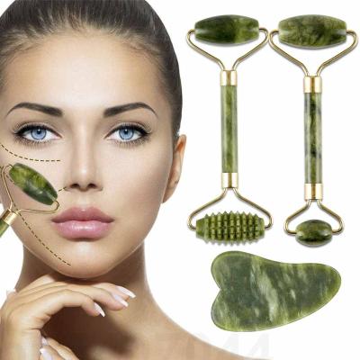 China Face Slimming Roller 2pcs Jade Massagers Health Gua Sha Scraper Set Skin Care Stone Gouache Massage White Slimming Regimen zu verkaufen